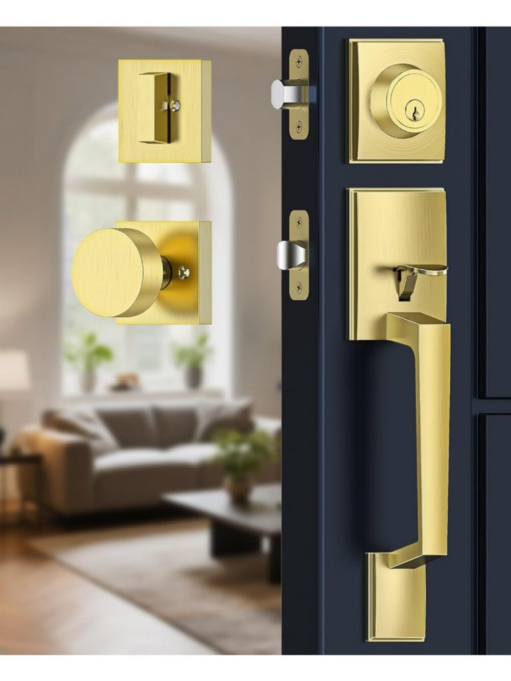 Modern Gold Front Door Handle & Deadbolt Set | Stylish Exterior Knob, Secure